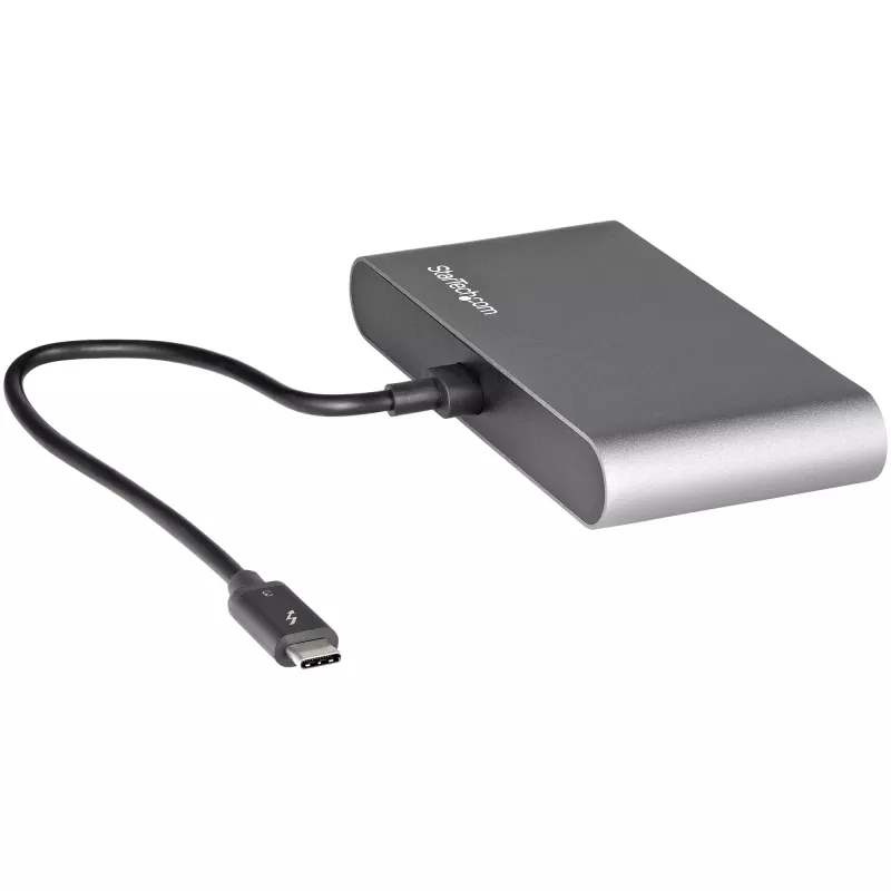 StarTech.com dviejų monitorių Thunderbolt mini dokas, 4K 60Hz HDMI, tvarkyklių nereikalaujantis šakotuvas, skirtas Windows ir Mac, Gigabit Ethernet, 1 x USB 5Gbps ir 1x USB 2.0, 11 colių (28 cm) laidas