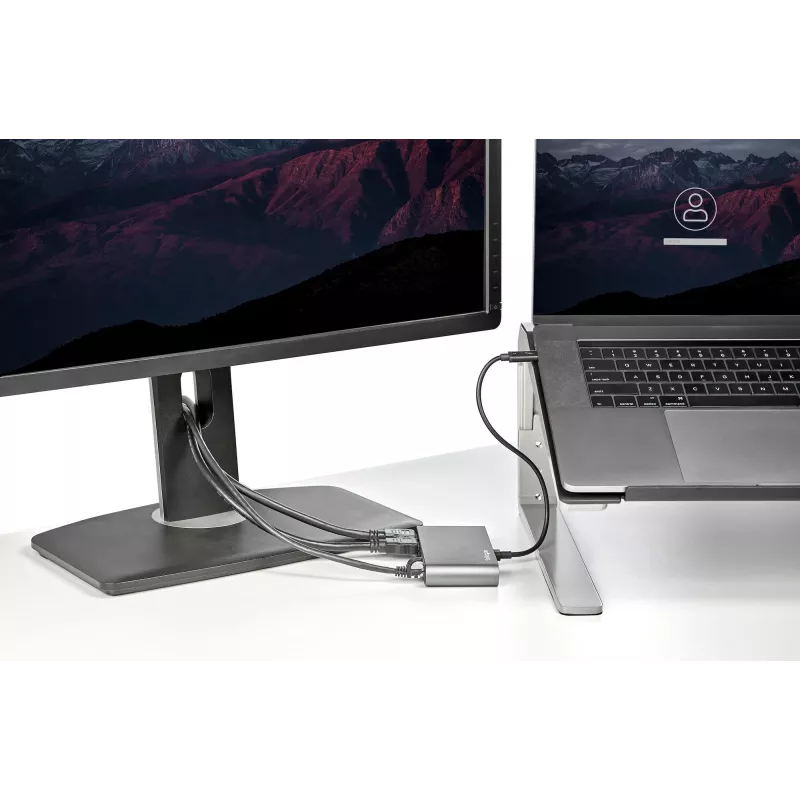 StarTech.com dviejų monitorių Thunderbolt mini dokas, 4K 60Hz HDMI, tvarkyklių nereikalaujantis šakotuvas, skirtas Windows ir Mac, Gigabit Ethernet, 1 x USB 5Gbps ir 1x USB 2.0, 11 colių (28 cm) laidas