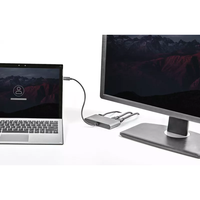 StarTech.com dviejų monitorių Thunderbolt mini dokas, 4K 60Hz HDMI, tvarkyklių nereikalaujantis šakotuvas, skirtas Windows ir Mac, Gigabit Ethernet, 1 x USB 5Gbps ir 1x USB 2.0, 11 colių (28 cm) laidas