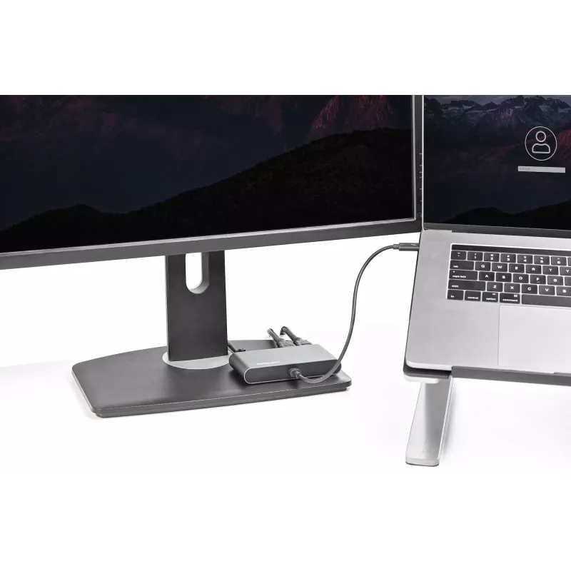 StarTech.com dviejų monitorių Thunderbolt mini dokas, 4K 60Hz HDMI, tvarkyklių nereikalaujantis šakotuvas, skirtas Windows ir Mac, Gigabit Ethernet, 1 x USB 5Gbps ir 1x USB 2.0, 11 colių (28 cm) laidas