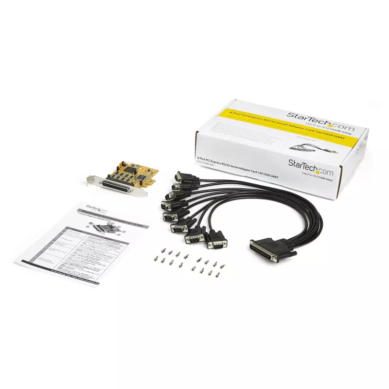 StarTech.com 8-Port PCI Express RS232 Serial Adapter Card, PCIe RS232 Serial Card, 16C1050 UART, Multiport Serial DB9 valdiklis/Expansion Card, 15kV ESD Protection, Windows Only - TAA