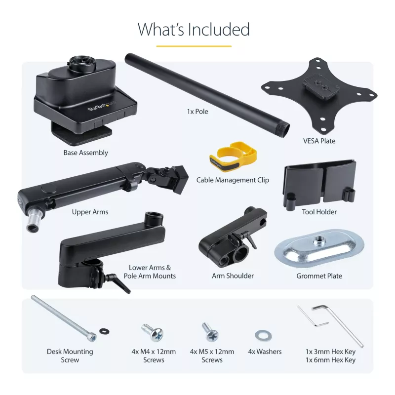 „StarTech.com“ stalo monitoriaus laikiklis su 2x USB 3.0 prievadais, pilno judesio vieno monitoriaus laikiklis, iki 34 colių (17,6 svaro/8 kg) VESA ekranas, spaustuko / įvorės tvirtinimas, mechaninė spyruoklė