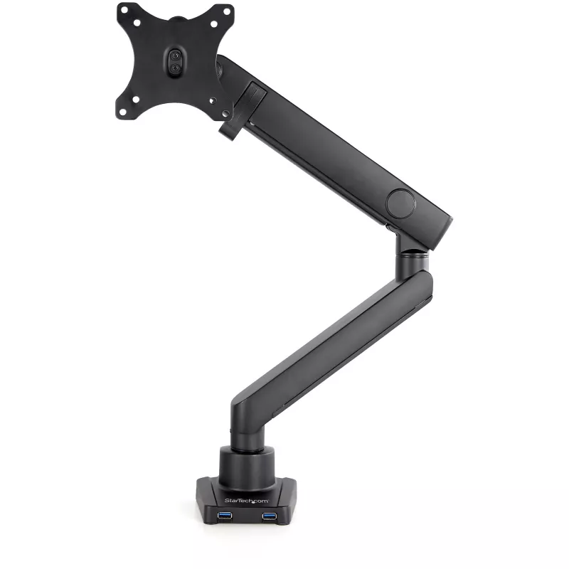 „StarTech.com“ stalo montavimo monitoriaus laikiklis su 2x USB 3.0 prievadais, plonas, pilno judesio, vienam monitoriui, iki 34 col. (17,6 svaro / 8 kg) VESA ekranui, spaustuvas / įvorės montavimas, mechaninė spyruoklė