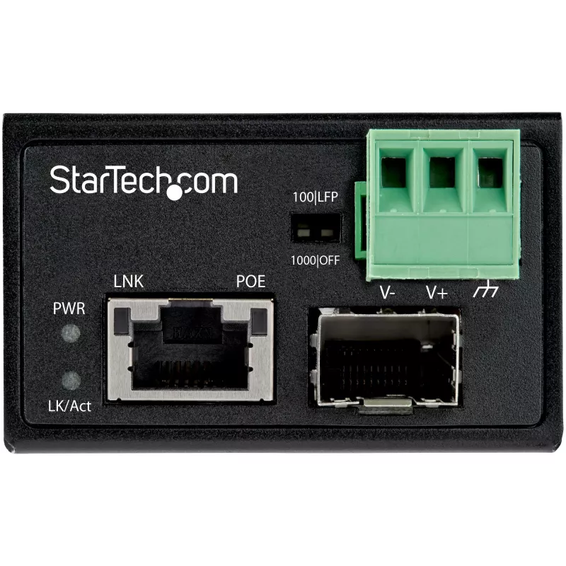 StarTech.com PoE+ pramoninis optinės terpės keitiklis 30W - SFP į RJ45 - vienmodis/daugiamodis optinis į varinį Gigabit Ethernet - mini/kompaktiškas dydis - IP-30/ -40 iki +75C