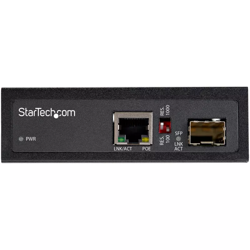StarTech.com PoE+ pramoninis optinis į Ethernet medijos keitiklis 60W - SFP į RJ45 - Vienmodis/Daugiamodis optinis į varinį Gigabit Ethernet - Kompaktiškas dydis - IP-30/ -40 iki +75°C