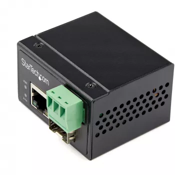 StarTech.com pramoninis optinis į eternetą medijos keitiklis - 100Mbps SFP į RJ45/Cat6 - vienmodis/daugiamodis optinis į varinį tinklą - 12-56V DC - IP-30/ -40 iki +75C
