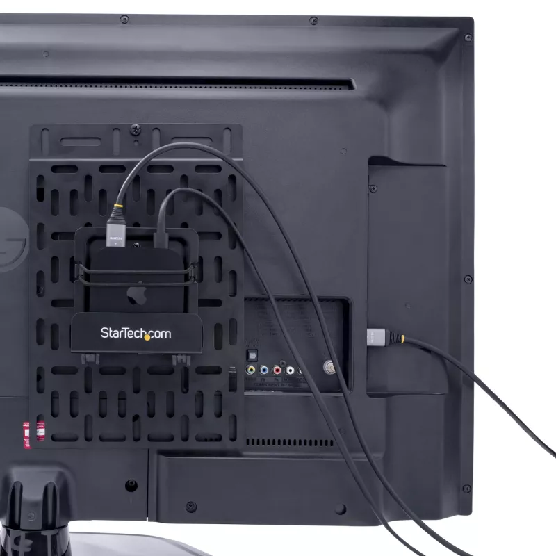 „StarTech.com“ universalus televizoriaus priedų laikiklis - reguliuojamas televizoriaus ir sienos tvirtinimo laikiklis - medijos leistuvai / maršruto parinktuvas / modemas / AV jungikliai ir ilgintuvai / „Apple TV“ - paslėptas kabelių dėžutės laikiklis už televizoriaus - 5 kg