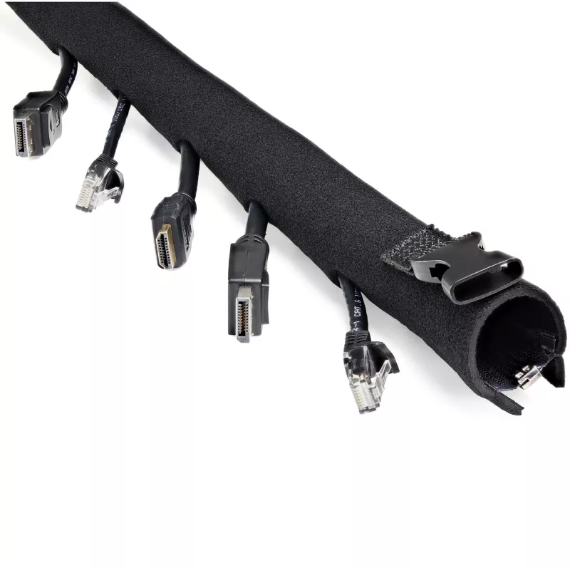 StarTech.com 40 colių (1 m) neopreno kabelių valdymo rankovė su užtrauktuku ir sagtimi – 1,2 colio (3 cm) skersmuo – kompiuterio / PC maitinimo / tinklo / AV laidų danga / tvarkyklė – lanksti kabelių organizavimo apvalkalas – juoda