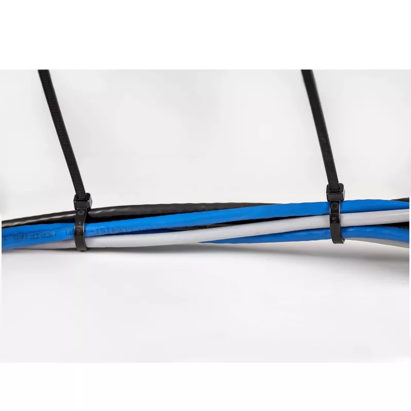 “StarTech.com” 10 colių (25 cm) kabelių raiščiai – 1/8 colio (4 mm) pločio, 2–5/8 colių (68 mm) ryšulio skersmuo, 50 svarų (22 kg) tempimo stipris, nailoniniai savaime užsifiksuojantys užtraukiami raiščiai su lenktu galu – 94V-2/UL sąraše, 100 vnt. pakuotė – juodi