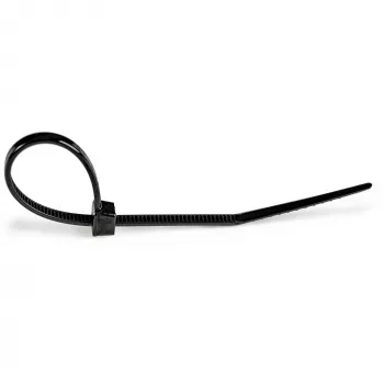 StarTech.com 4 colių (10 cm) kabelių raiščiai - 1/16 colio (2 mm) pločio, 7/8 colio (22 mm) ryšulio skersmuo, 18 svarų (8 kg) tempimo stipris, nailoniniai savaime užsifiksuojantys užtraukiami raiščiai lenktu galiuku - 94V-2/UL sąraše, 100 vnt. pakuotė - juodi