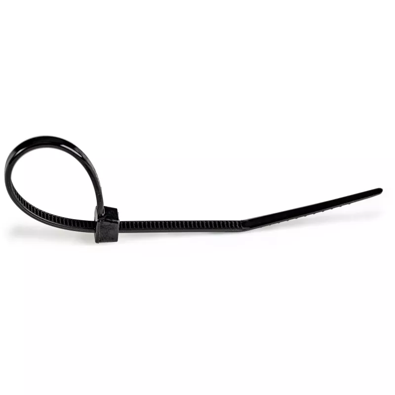 StarTech.com 1000 vnt. pakuotė 6 colių (15 cm) kabelių raiščiai - 1/8 colio (3,6 mm) pločio, 1-3/8 colio (39 mm) ryšulio skersmuo, 40 svarų (18 kg) tempiamasis stipris, nailoniniai savaime užsifiksuojantys užtraukiami raiščiai su lenktu antgaliu, įtraukti į UL sąrašą, juodi - TAA
