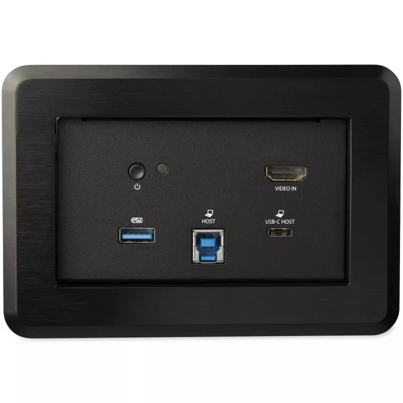 StarTech.com Konferencijų salės dokinimo stotelė – universali nešiojamojo kompiuterio dokinimo stotelė – 4K HDMI, 60 W maitinimo tiekimas, USB šakotuvas, GbE, garsas – į stalą montuojamas jungiamasis modulis „Huddle“ / posėdžių salės bendradarbiavimo erdvei