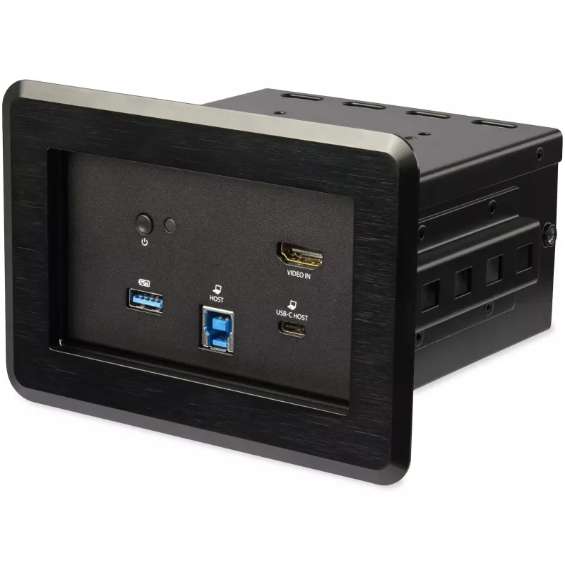 StarTech.com Konferencijų salės dokinimo stotelė – universali nešiojamojo kompiuterio dokinimo stotelė – 4K HDMI, 60 W maitinimo tiekimas, USB šakotuvas, GbE, garsas – į stalą montuojamas jungiamasis modulis „Huddle“ / posėdžių salės bendradarbiavimo erdvei