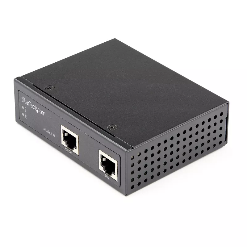 StarTech.com pramoninis gigabito eterneto PoE injektorius – 30W 802.3at PoE+ vidurinė jungtis 48V–56VDC DIN bėgelio maitinimo per eternetą injektoriaus adapteris – nuo -40°C iki +75°C kameroms/jutikliams/WiFi prieigai