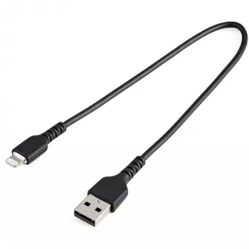 StarTech.com 12 colių (30 cm) patvarus juodas USB-A į Lightning laidas – itin tvirtas, sutvirtintas aramidiniu pluoštu USB A tipo į Lightning įkrovimo / sinchronizavimo maitinimo laidas – Apple MFi sertifikuotas, skirtas iPad / iPhone 12