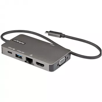 StarTech.com USB-C daugiafunkcis adapteris – USB-C į 4K 30 Hz HDMI arba 1080p VGA – USB Type-C mini dokas su 100 W „Power Delivery“ pralaidumu, 3 prievadų USB šakotuvas 5 Gbps, GbE – 12 inch (30 cm) pritvirtintas laidas