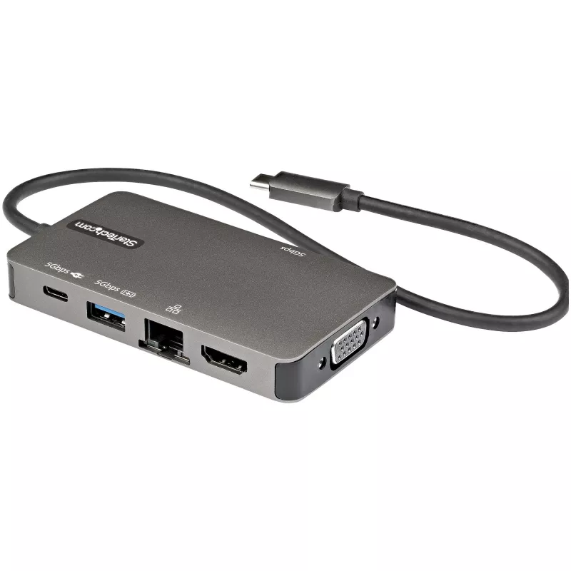 StarTech.com USB-C daugiafunkcis adapteris – USB-C į 4K 30 Hz HDMI arba 1080p VGA – USB Type-C mini dokas su 100 W „Power Delivery“ pralaidumu, 3 prievadų USB šakotuvas 5 Gbps, GbE – 12 inch (30 cm) pritvirtintas laidas