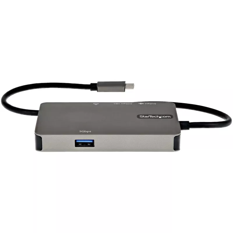 StarTech.com USB-C daugiafunkcis adapteris – USB-C į 4K 30 Hz HDMI arba 1080p VGA – USB Type-C mini dokas su 100 W „Power Delivery“ pralaidumu, 3 prievadų USB šakotuvas 5 Gbps, GbE – 12 inch (30 cm) pritvirtintas laidas