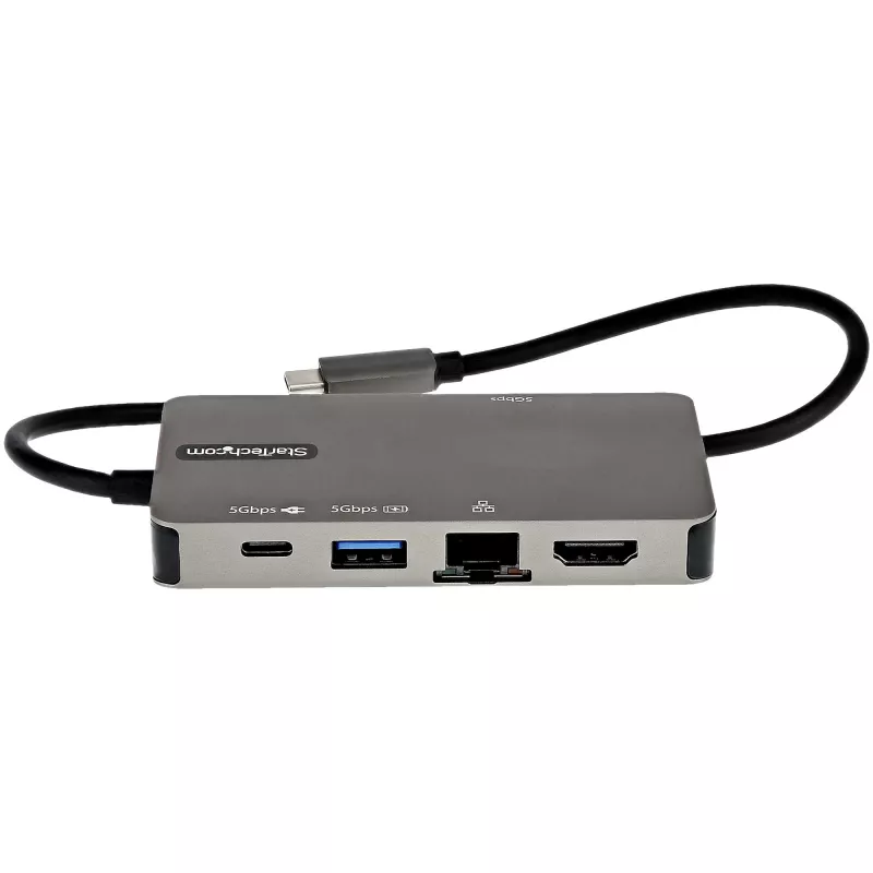 StarTech.com USB-C daugiafunkcis adapteris – USB-C į 4K 30 Hz HDMI arba 1080p VGA – USB Type-C mini dokas su 100 W „Power Delivery“ pralaidumu, 3 prievadų USB šakotuvas 5 Gbps, GbE – 12 inch (30 cm) pritvirtintas laidas
