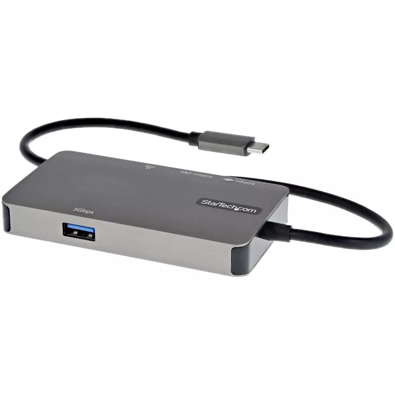 StarTech.com USB-C daugiafunkcis adapteris – USB-C į 4K 30 Hz HDMI arba 1080p VGA – USB Type-C mini dokas su 100 W „Power Delivery“ pralaidumu, 3 prievadų USB šakotuvas 5 Gbps, GbE – 12 inch (30 cm) pritvirtintas laidas