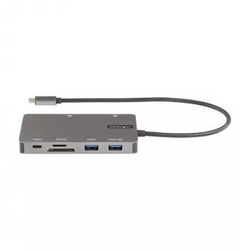 StarTech.com USB-C daugiafunkcis adapteris – HDMI 4K 30 Hz arba VGA kelionių dokas – 5 Gbps USB 3.0 šakotuvas (USB-A / USB-C prievadai) – 100 W maitinimo perdavimas – SD / „MicroSD“ – GbE – 30 cm laidas – USB-C mini dokas