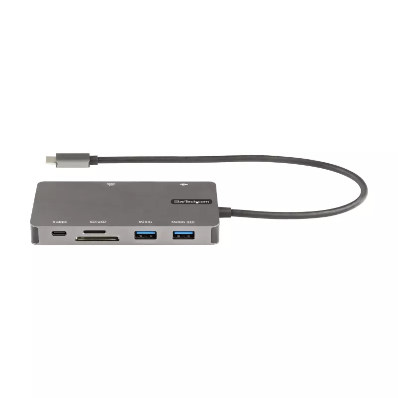 StarTech.com USB-C daugiafunkcis adapteris – HDMI 4K 30 Hz arba VGA kelionių dokas – 5 Gbps USB 3.0 šakotuvas (USB-A / USB-C prievadai) – 100 W maitinimo perdavimas – SD / „MicroSD“ – GbE – 30 cm laidas – USB-C mini dokas