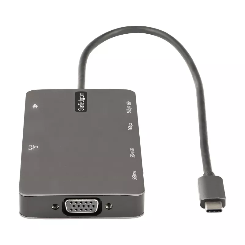 StarTech.com USB-C daugiafunkcis adapteris – HDMI 4K 30 Hz arba VGA kelionių dokas – 5 Gbps USB 3.0 šakotuvas (USB-A / USB-C prievadai) – 100 W maitinimo perdavimas – SD / „MicroSD“ – GbE – 30 cm laidas – USB-C mini dokas