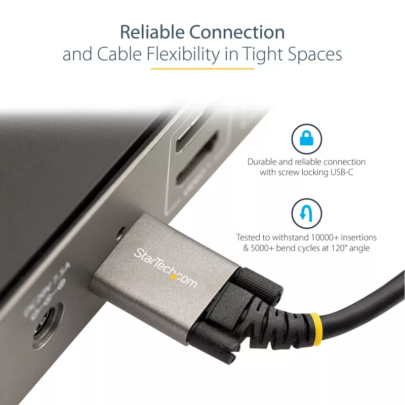 StarTech.com 20 colių (50 cm) šoninio varžto fiksavimo USB-C laidas 10 Gbps – USB 3.1/3.2 Gen 2 Type-C laidas – 100 W (5 A) Power Delivery įkrovimas, DP Alt Mode – dvigubas varžto fiksavimas – USB-C laidas įkrovimui / sinchronizavimui