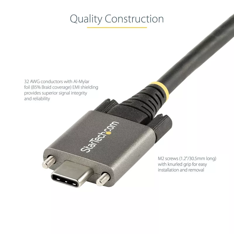 StarTech.com 20 colių (50 cm) šoninio varžto fiksavimo USB-C laidas 10 Gbps – USB 3.1/3.2 Gen 2 Type-C laidas – 100 W (5 A) Power Delivery įkrovimas, DP Alt Mode – dvigubas varžto fiksavimas – USB-C laidas įkrovimui / sinchronizavimui