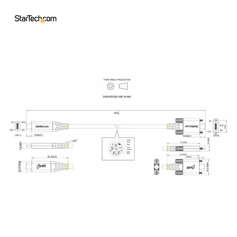 StarTech.com 20 colių (50 cm) šoninio varžto fiksavimo USB-C laidas 10 Gbps – USB 3.1/3.2 Gen 2 Type-C laidas – 100 W (5 A) Power Delivery įkrovimas, DP Alt Mode – dvigubas varžto fiksavimas – USB-C laidas įkrovimui / sinchronizavimui