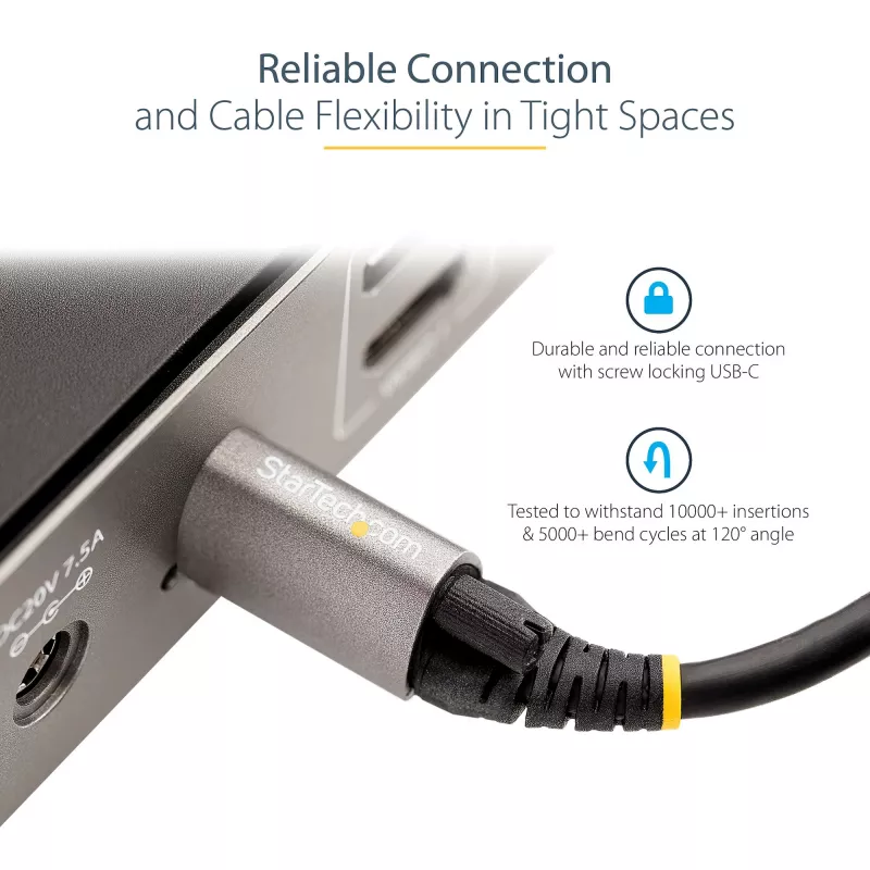 StarTech.com 20 colių (50 cm) viršutinio varžto fiksavimo USB-C laidas 10 Gbps – USB 3.1/3.2 Gen 2 Type-C laidas – 100 W (5 A) Power Delivery įkrovimas, DP Alt Mode – vienas varžto fiksatorius, USB-C laidas įkrovimui / sinchronizavimui