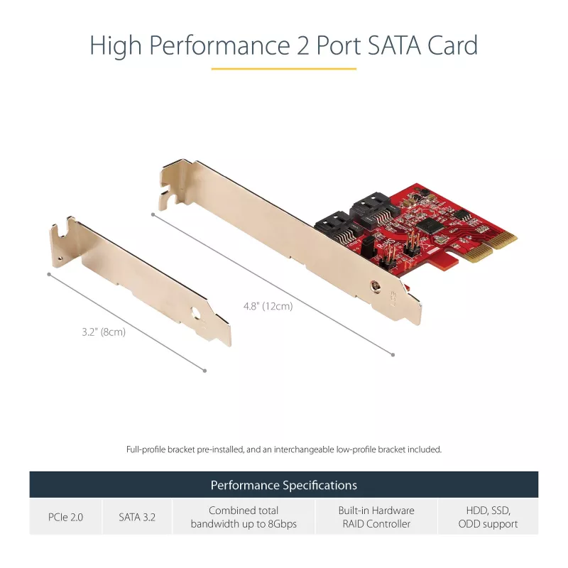 StarTech.com SATA PCIe kortelė - 2 prievadų PCIe SATA išplėtimo kortelė - 6 Gbps - pilno/žemo profilio - PCI Express į SATA adapteris/valdiklis - ASM1062R SATA RAID - PCIe į SATA keitiklis