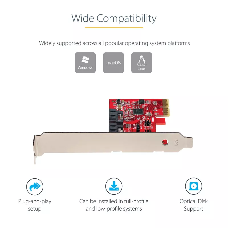 StarTech.com SATA PCIe kortelė - 2 prievadų PCIe SATA išplėtimo kortelė - 6 Gbps - pilno/žemo profilio - PCI Express į SATA adapteris/valdiklis - ASM1062R SATA RAID - PCIe į SATA keitiklis