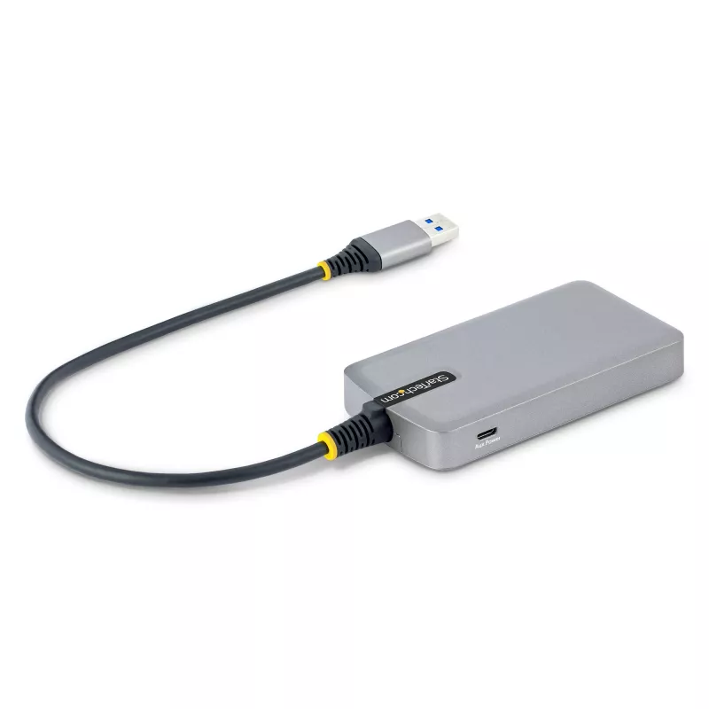 StarTech.com 3 prievadų USB šakotuvas su Ethernet – 3x USB-A prievadai – Gigabit Ethernet (RJ-45) – USB 3.0 5 Gbps – maitinamas per magistralę – 1 pėdos/30 cm ilgio laidas – nešiojamas nešiojamojo kompiuterio USB šakotuvo adapteris su GbE
