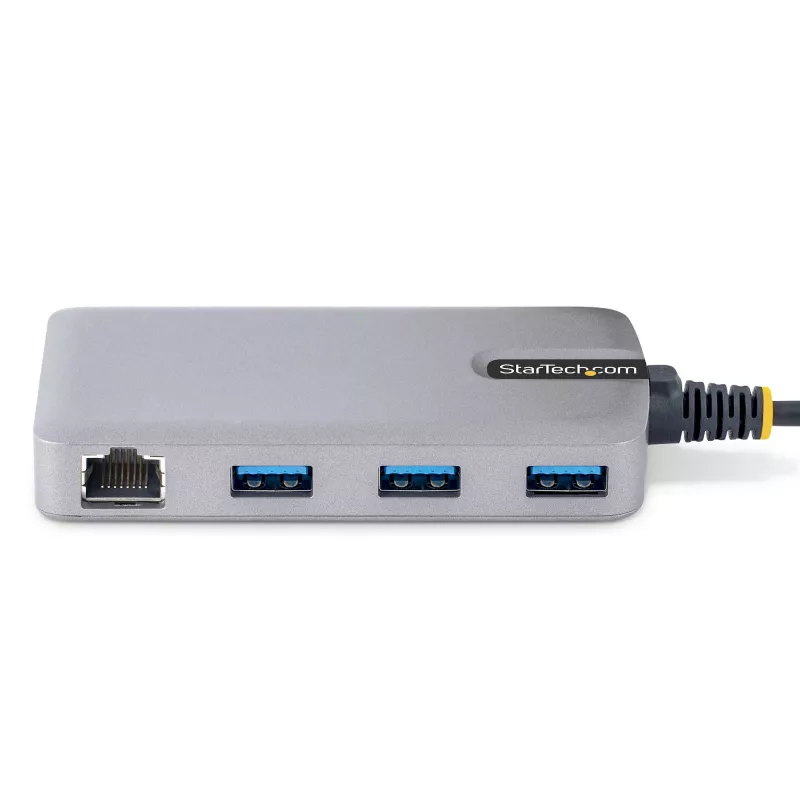 StarTech.com 3 prievadų USB šakotuvas su Ethernet – 3x USB-A prievadai – Gigabit Ethernet (RJ-45) – USB 3.0 5 Gbps – maitinamas per magistralę – 1 pėdos/30 cm ilgio laidas – nešiojamas nešiojamojo kompiuterio USB šakotuvo adapteris su GbE