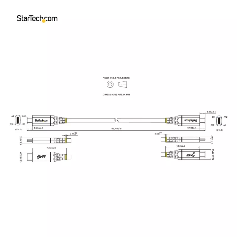 StarTech.com 20 col. (50cm) USB-C laidas 10 Gbps - USB 3.1 Type-C laidas - 100 W (5 A) Power Delivery įkrovimas, DP Alt Mode - USB-C laidas USB-C nešiojamam kompiuteriui/telefonui/įrenginiui - Įkrovimas/Sinchronizavimas