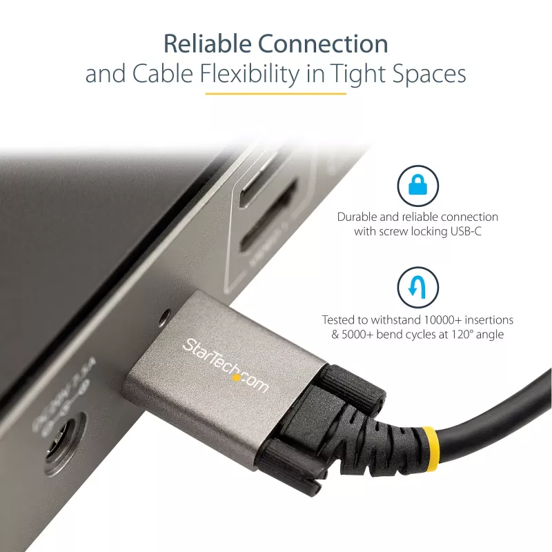 StarTech.com 3 pėdų (1 m) USB-C laidas su šoniniais varžtiniais užraktais, 10 Gbps – USB-IF sertifikuotas USB-C laidas – USB 3.1/3.2 Gen 2 Type-C laidas – 100 W (5 A) Power Delivery įkrovimas, DP Alt Mode – dvigubas varžtinis užraktas – USB-C laidas įkrovimui / sinchronizavimui