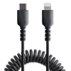 StarTech.com 1m (3 pėd.) USB-C į Lightning laidas, MFi sertifikuotas, spiralinis iPhone įkroviklio laidas, juodas, patvarus TPE apvalkalas aramidiniu pluoštu, itin tvirtas spiralinis Lightning laidas