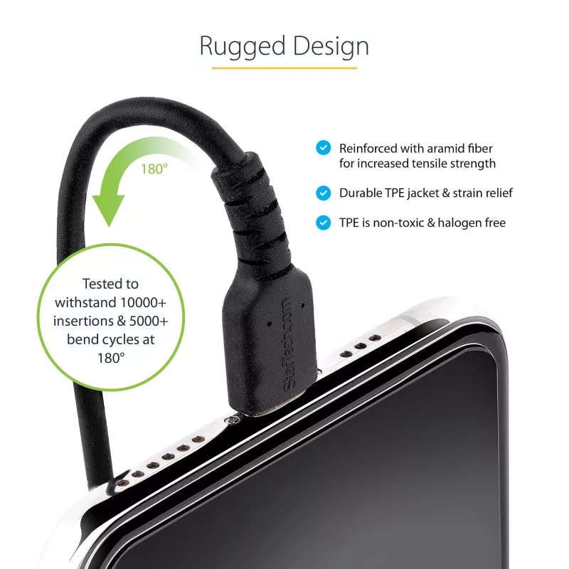 StarTech.com 1m (3 pėd.) USB-C į Lightning laidas, MFi sertifikuotas, spiralinis iPhone įkroviklio laidas, juodas, patvarus TPE apvalkalas aramidiniu pluoštu, itin tvirtas spiralinis Lightning laidas