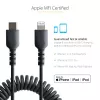 StarTech.com 1m (3 pėd.) USB-C į Lightning laidas, MFi sertifikuotas, spiralinis iPhone įkroviklio laidas, juodas, patvarus TPE apvalkalas aramidiniu pluoštu, itin tvirtas spiralinis Lightning laidas