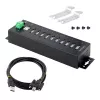 StarTech.com 10 prievadų pramoninis USB 2.0 šakotuvas, tvirtas USB šakotuvas su ESD 4 lygio apsauga, DIN/sienos/stalo montavimo USB-A šakotuvas, USB prievadų išplėtėjas su fiksuojamais prievadais, daugia prievadų USB šakotuvas