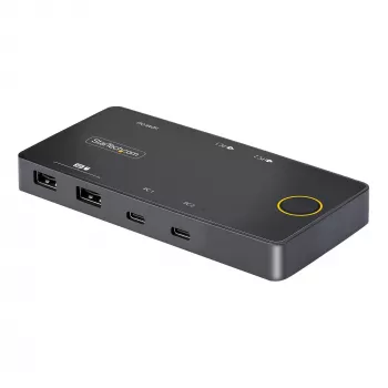 StarTech.com 2 prievadų USB-C KVM jungiklis, vienas 4K 60Hz HDMI monitorius, dvigubi 100W maitinimo perdavimo prievadai, maitinamas per magistralę, suderinamas su USB Type-C/USB4/Thunderbolt 3/4 – mažas korpusas