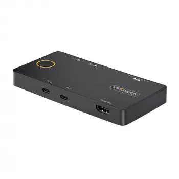 StarTech.com 2 prievadų USB-C KVM jungiklis, vienas 4K 60Hz HDMI monitorius, dvigubi 100W maitinimo perdavimo prievadai, maitinamas per magistralę, suderinamas su USB Type-C/USB4/Thunderbolt 3/4 – mažas korpusas