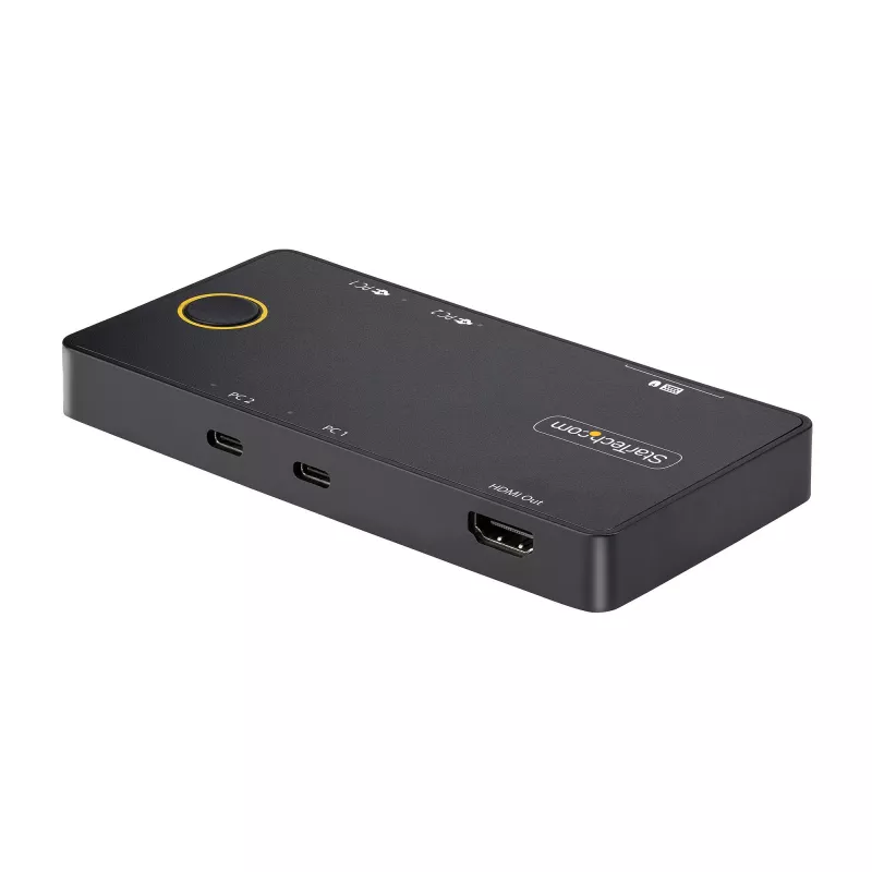 StarTech.com 2 prievadų USB-C KVM jungiklis, vienas 4K 60Hz HDMI monitorius, dvigubi 100W maitinimo perdavimo prievadai, maitinamas per magistralę, suderinamas su USB Type-C/USB4/Thunderbolt 3/4 – mažas korpusas
