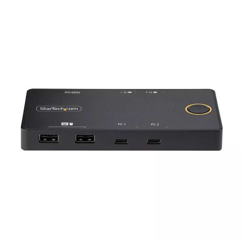 StarTech.com 2 prievadų USB-C KVM jungiklis, vienas 4K 60Hz HDMI monitorius, dvigubi 100W maitinimo perdavimo prievadai, maitinamas per magistralę, suderinamas su USB Type-C/USB4/Thunderbolt 3/4 – mažas korpusas