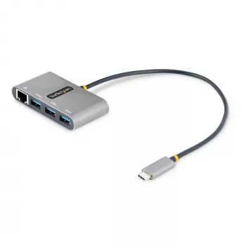 StarTech.com 3 prievadų USB-C šakotuvas su eterneto prievadu - 3x USB-A - Gigabit Ethernet - USB 3.0 5 Gbps - maitinamas per USB - 30 cm integruotas USB-C laidas - Gigabit Ethernet - nešiojamas USB-C į USB-A šakotuvas