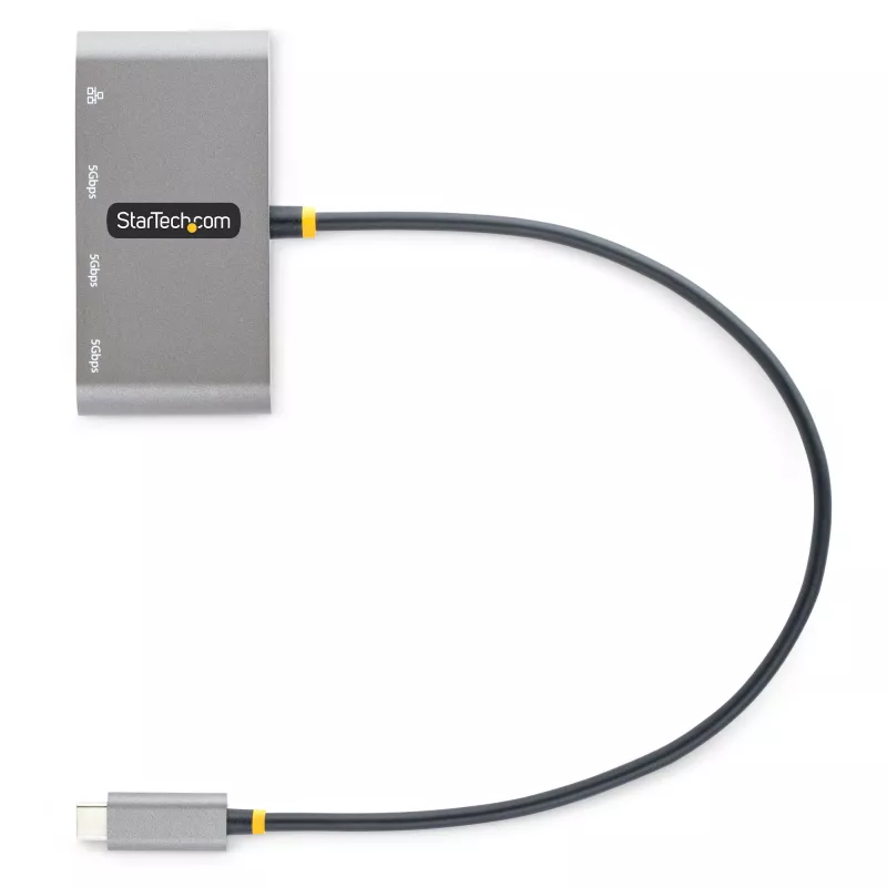 StarTech.com 3 prievadų USB-C šakotuvas su eterneto prievadu - 3x USB-A - Gigabit Ethernet - USB 3.0 5 Gbps - maitinamas per USB - 30 cm integruotas USB-C laidas - Gigabit Ethernet - nešiojamas USB-C į USB-A šakotuvas