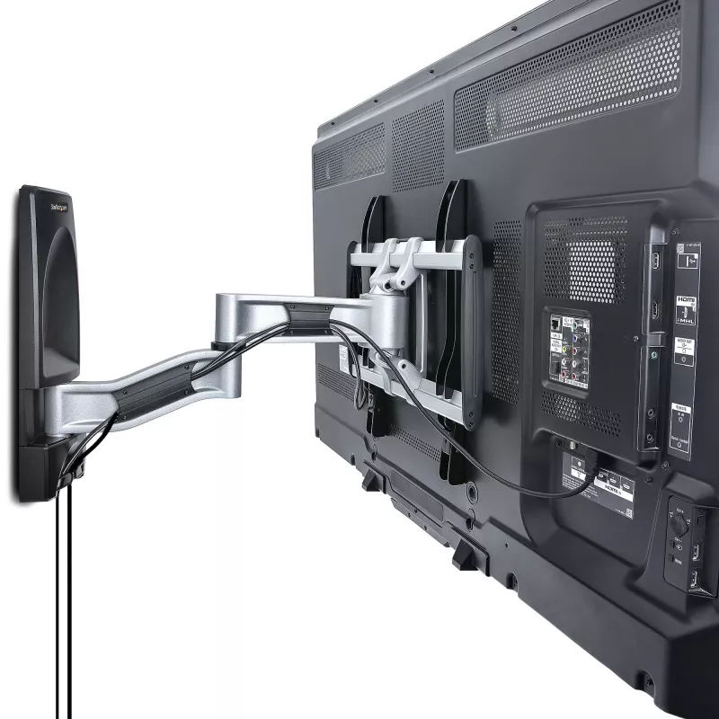 StarTech.com Lankstus TV sieninis laikiklis, VESA sieninis laikiklis, tinka 26–65 colių/99 svarų/plokštiems/išlenktiems televizoriams, ištraukiamas žemo profilio sieninis TV laikiklis, reguliuojamas kampinis TV sieninis laikiklis