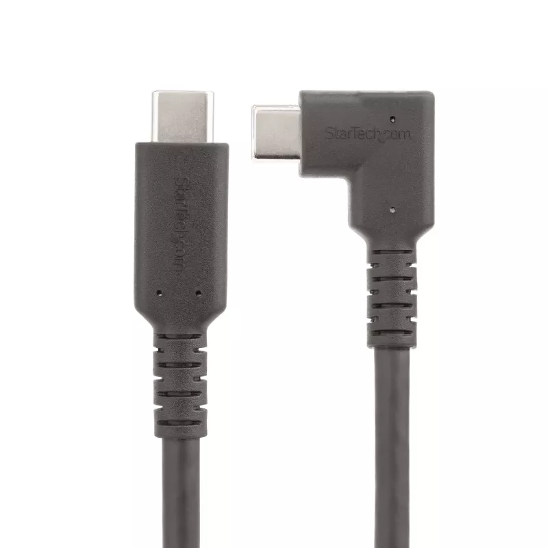 “StarTech.com” 1,6 pėdos (50 cm) tvirtas stačiu kampu USB-C laidas, USB 3.2 Gen 2 (10 Gbps), pilnavertis USB-C į USB-C duomenų perdavimo laidas, 4K 60 Hz DP alternatyvusis režimas, 100 W energijos tiekimas – 90 laipsnių USB Type-C laidas