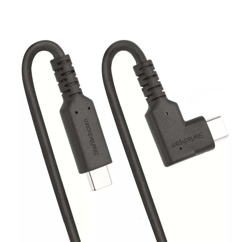 “StarTech.com” 1,6 pėdos (50 cm) tvirtas stačiu kampu USB-C laidas, USB 3.2 Gen 2 (10 Gbps), pilnavertis USB-C į USB-C duomenų perdavimo laidas, 4K 60 Hz DP alternatyvusis režimas, 100 W energijos tiekimas – 90 laipsnių USB Type-C laidas